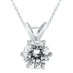 1 Carat 6 Prong Diamond Solitaire Pendant in 14K White Gold