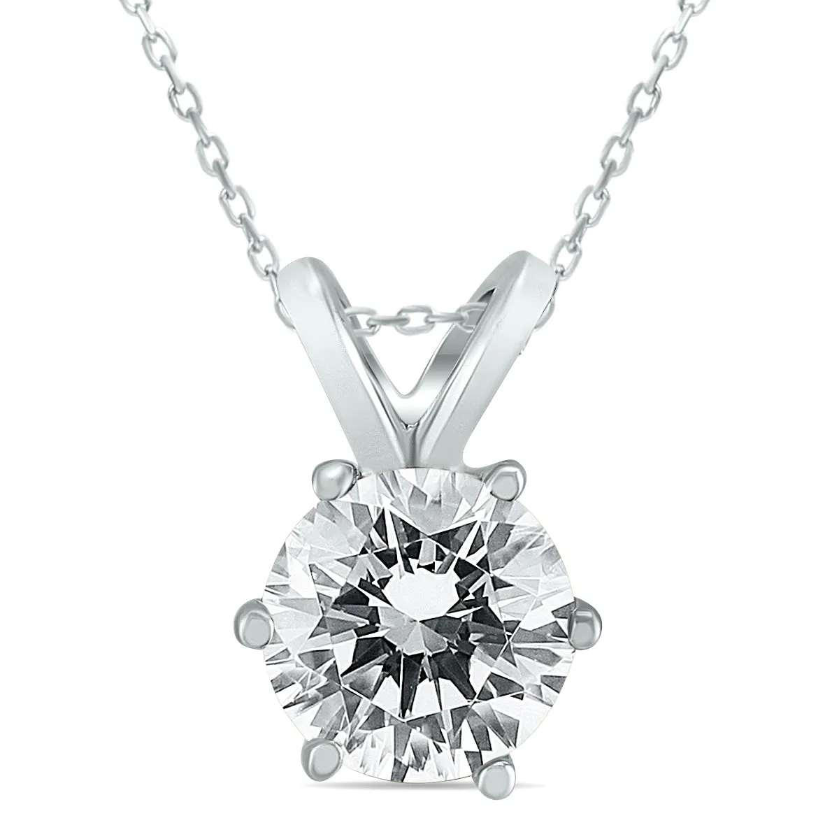 1 Carat 6 Prong Diamond Solitaire Pendant in 14K White Gold