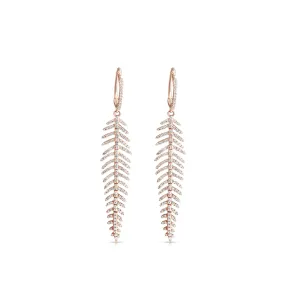 14K Gold and Diamond Feather Drop Earrings