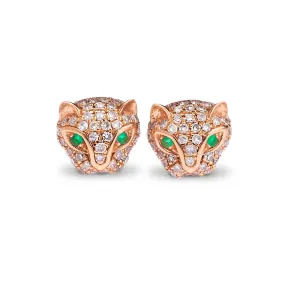 14K Gold Panther Stud Earrings with Emerald Eyes