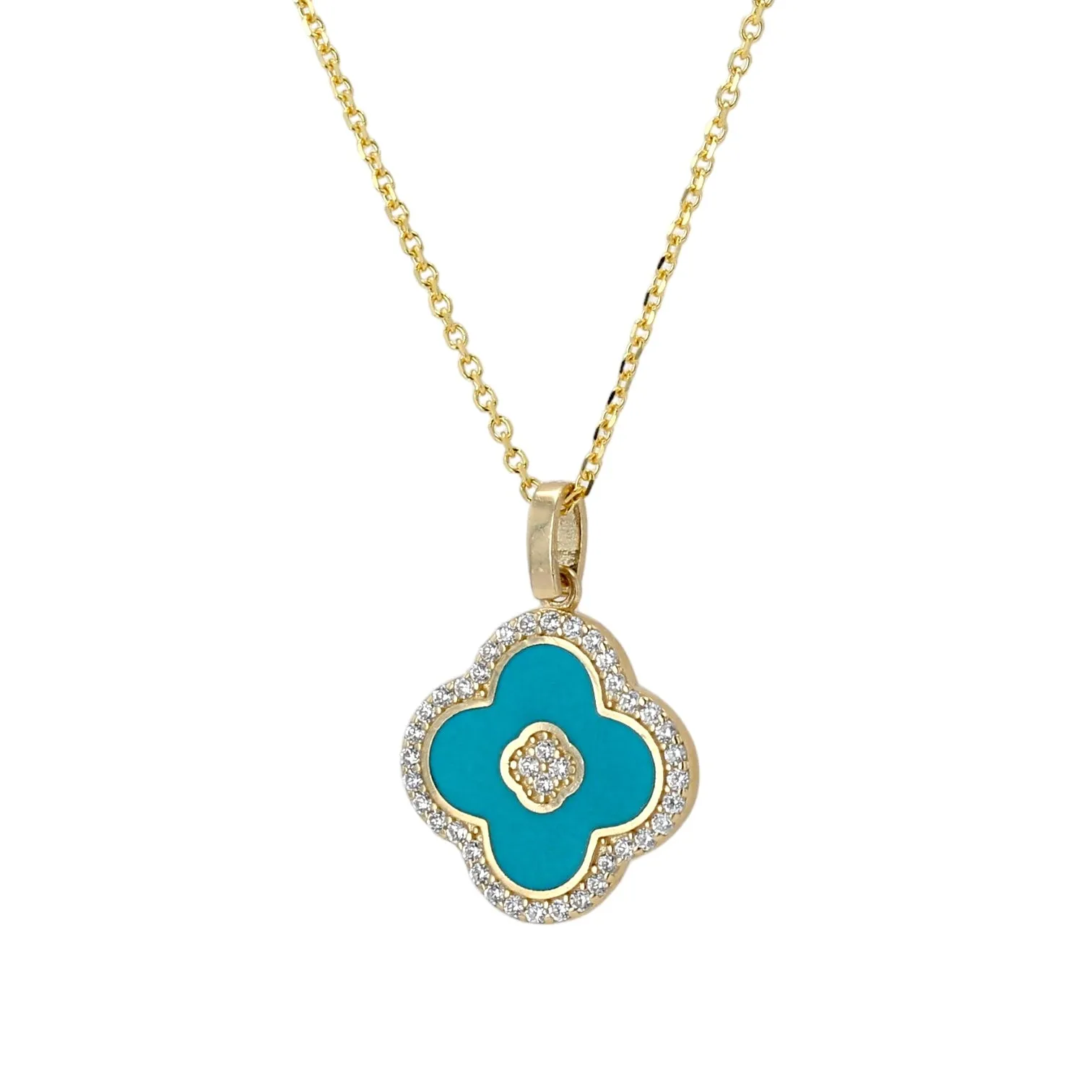 14K Yellow gold aqua trebol pendant-V1