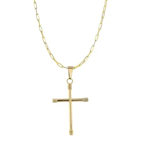 14K Yellow gold baby paper clip choker with minimalist cross-3489