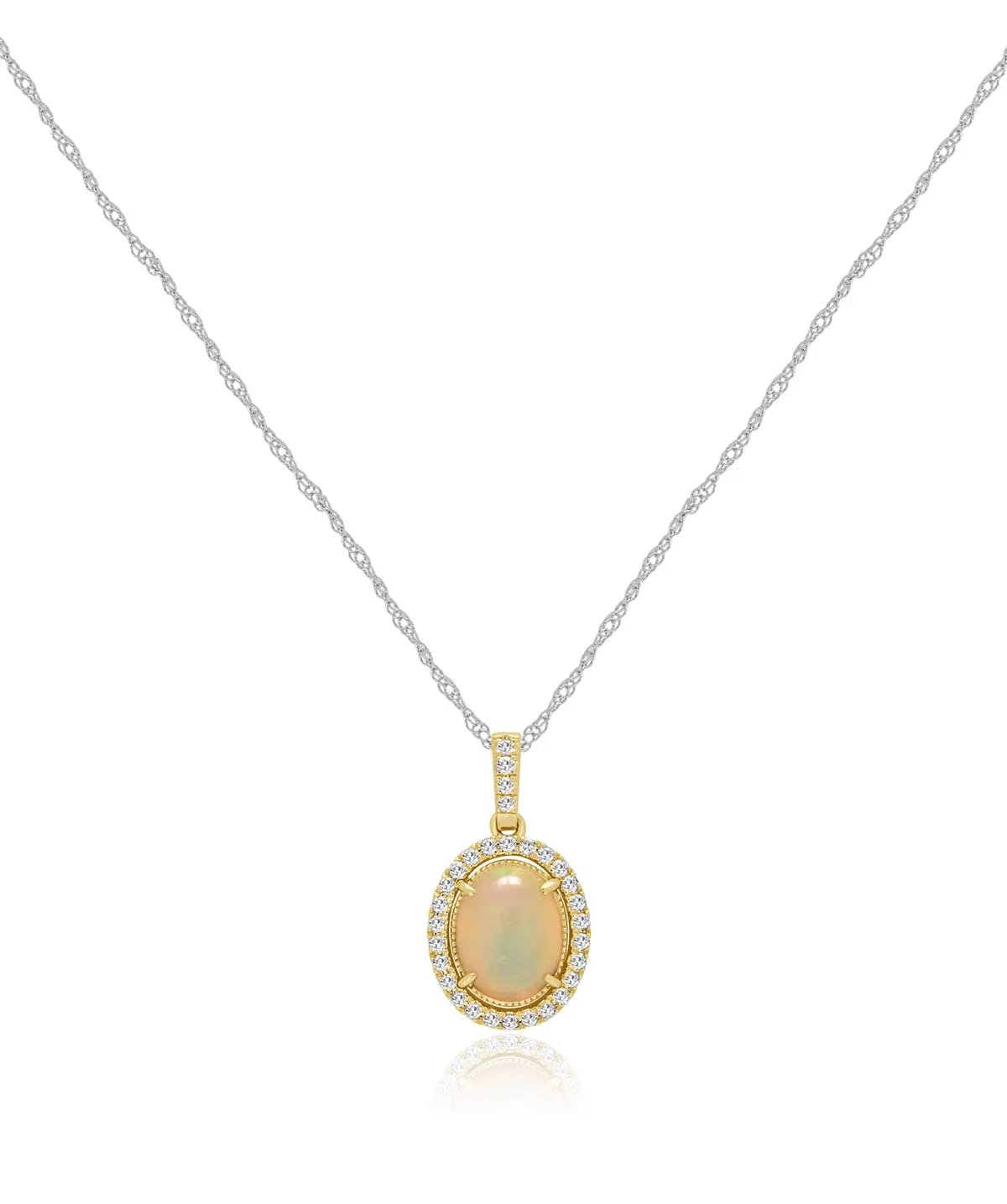 14K Yellow Gold Opal and Diamond Halo Pendant