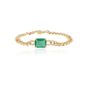 18K Gold Emerald & Diamond Curb Chain Bracelet