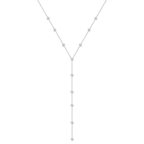 18k Lariat Style Necklace with Bezel Diamonds