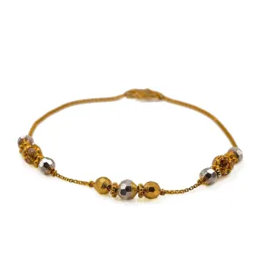 22K Multi Tone Gold Bracelet W/ CZ Gems & Textured Bicone Beads