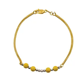 22K Multi Tone Gold Bracelet W/ Yellow Gold Glass Blast Beads