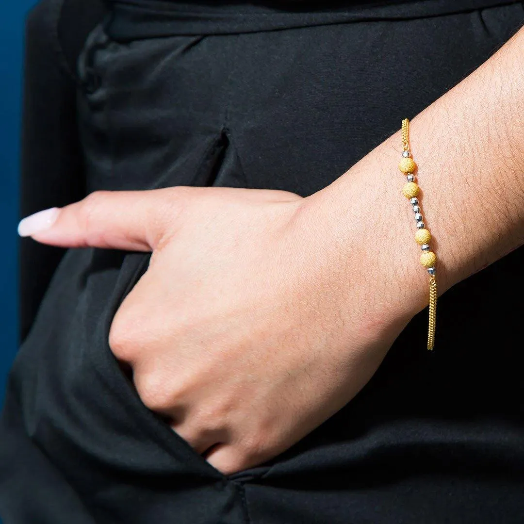 22K Multi Tone Gold Bracelet W/ Yellow Gold Glass Blast Beads