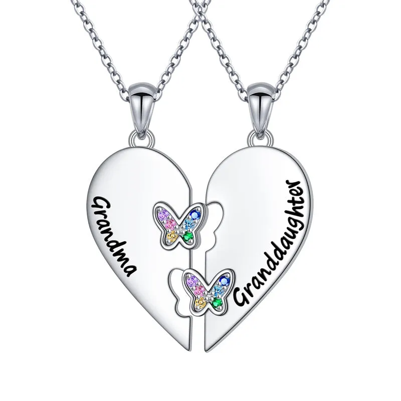 925 Sterling Silver Mother Daughter Necklace Granddaughter Family Heart Pendant Necklace Jewelry Mother's Day Gift