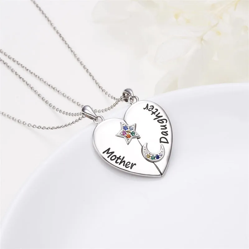 925 Sterling Silver Mother Daughter Necklace Granddaughter Family Heart Pendant Necklace Jewelry Mother's Day Gift