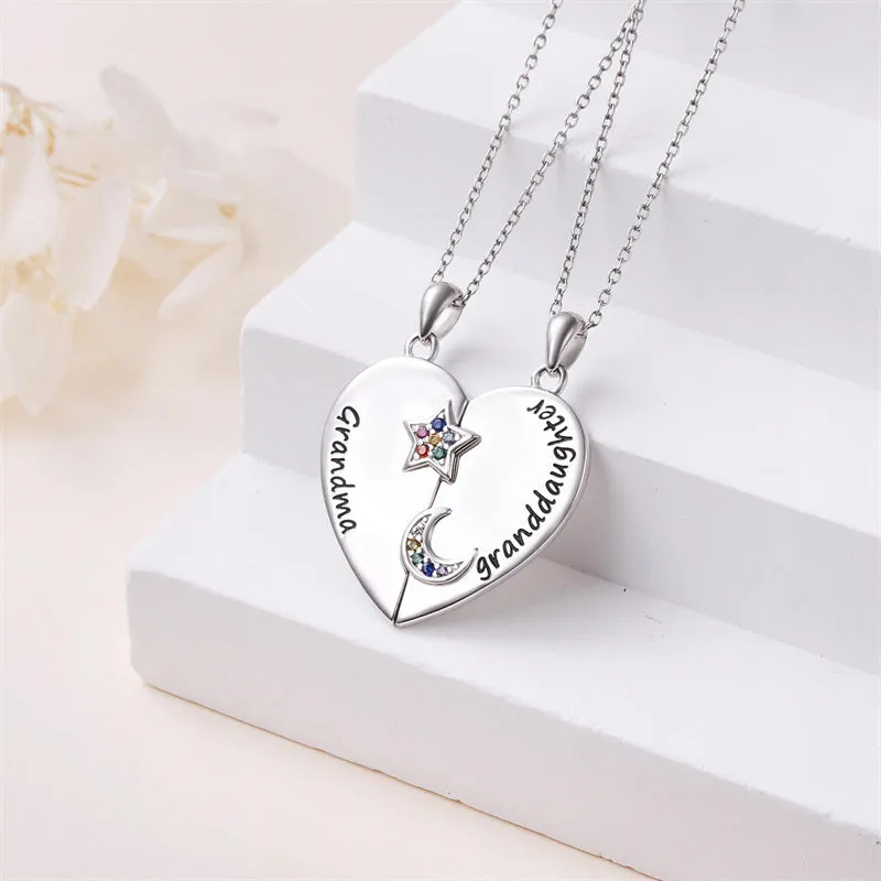 925 Sterling Silver Mother Daughter Necklace Granddaughter Family Heart Pendant Necklace Jewelry Mother's Day Gift