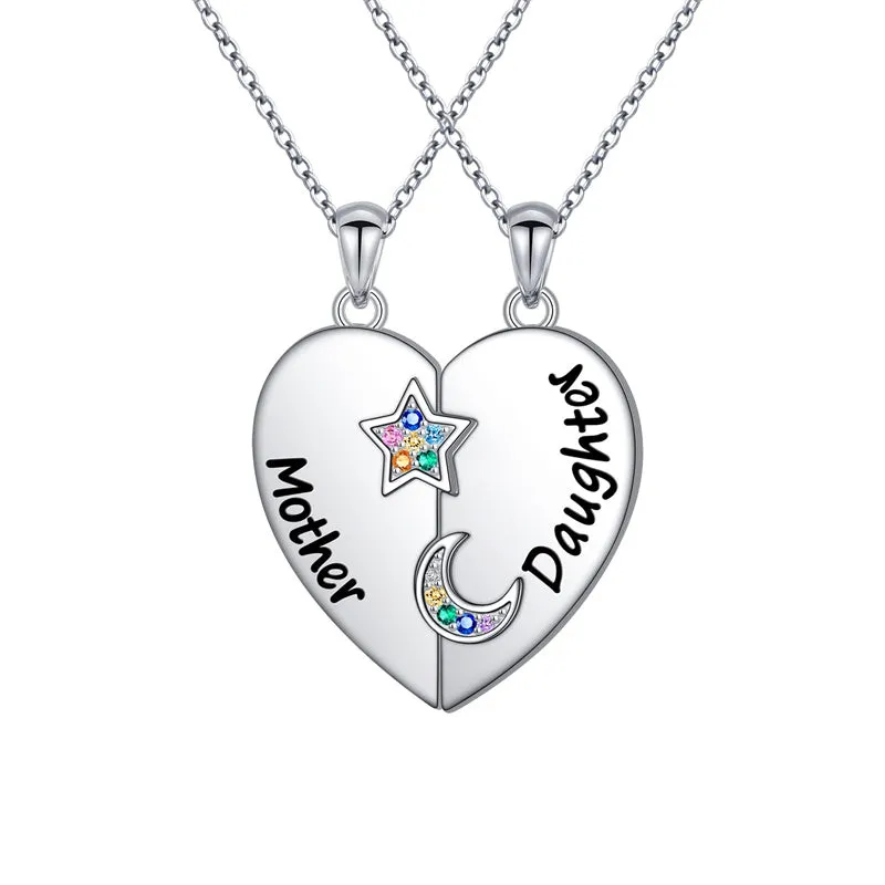 925 Sterling Silver Mother Daughter Necklace Granddaughter Family Heart Pendant Necklace Jewelry Mother's Day Gift