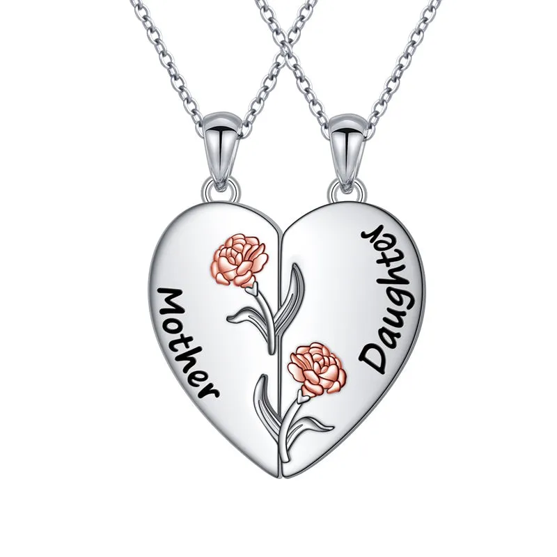 925 Sterling Silver Mother Daughter Necklace Granddaughter Family Heart Pendant Necklace Jewelry Mother's Day Gift