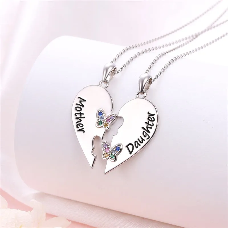 925 Sterling Silver Mother Daughter Necklace Granddaughter Family Heart Pendant Necklace Jewelry Mother's Day Gift