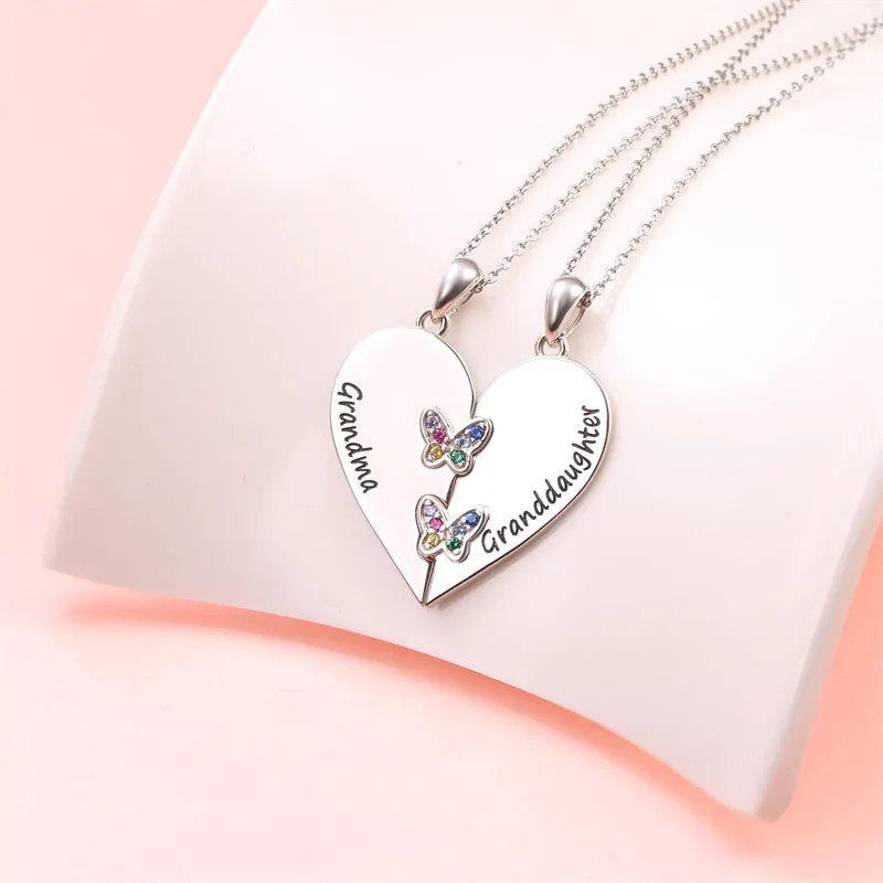 925 Sterling Silver Mother Daughter Necklace Granddaughter Family Heart Pendant Necklace Jewelry Mother's Day Gift