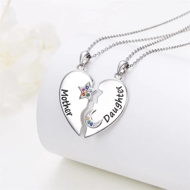 925 Sterling Silver Mother Daughter Necklace Granddaughter Family Heart Pendant Necklace Jewelry Mother's Day Gift