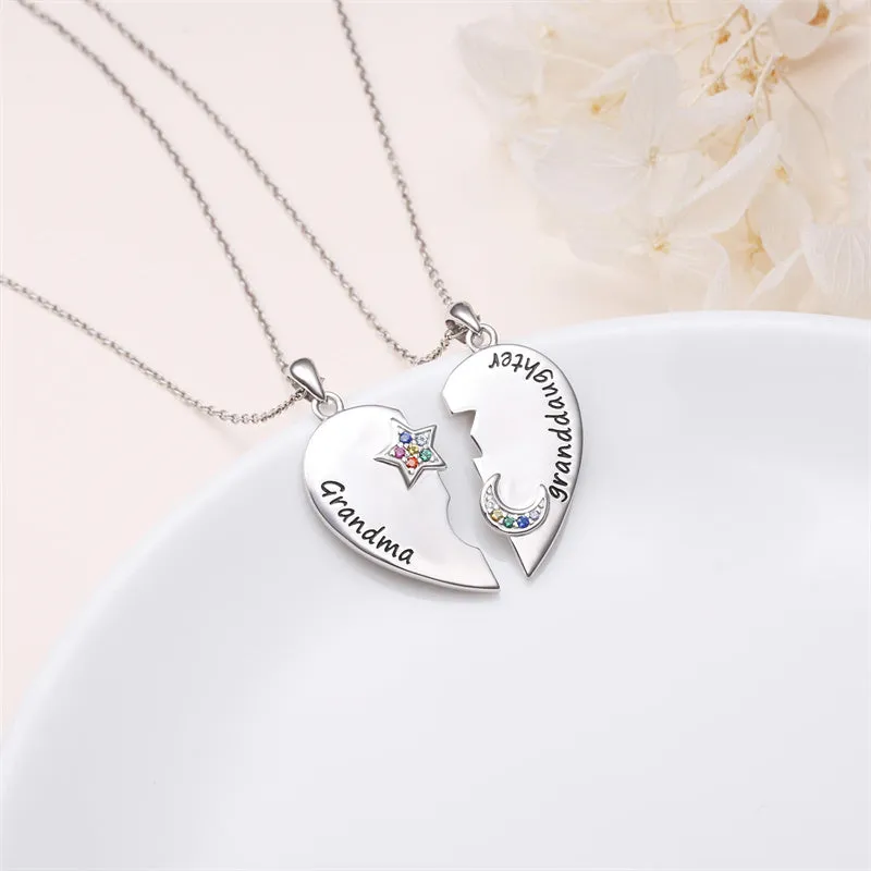 925 Sterling Silver Mother Daughter Necklace Granddaughter Family Heart Pendant Necklace Jewelry Mother's Day Gift