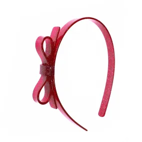 Acrylic Headband - Thin Bow - Red Glitter