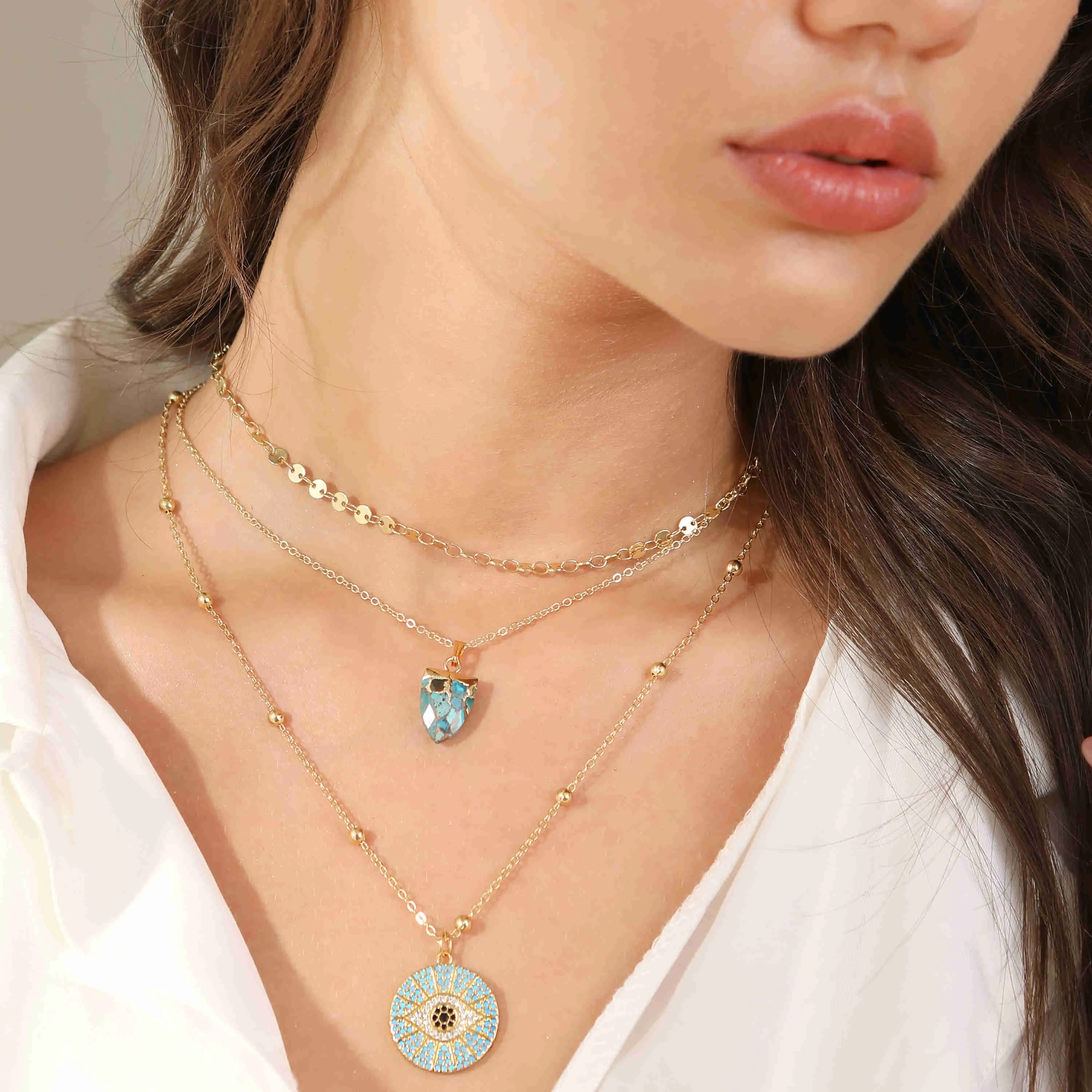 Alexa Blue Eye Coin Pendant Necklace