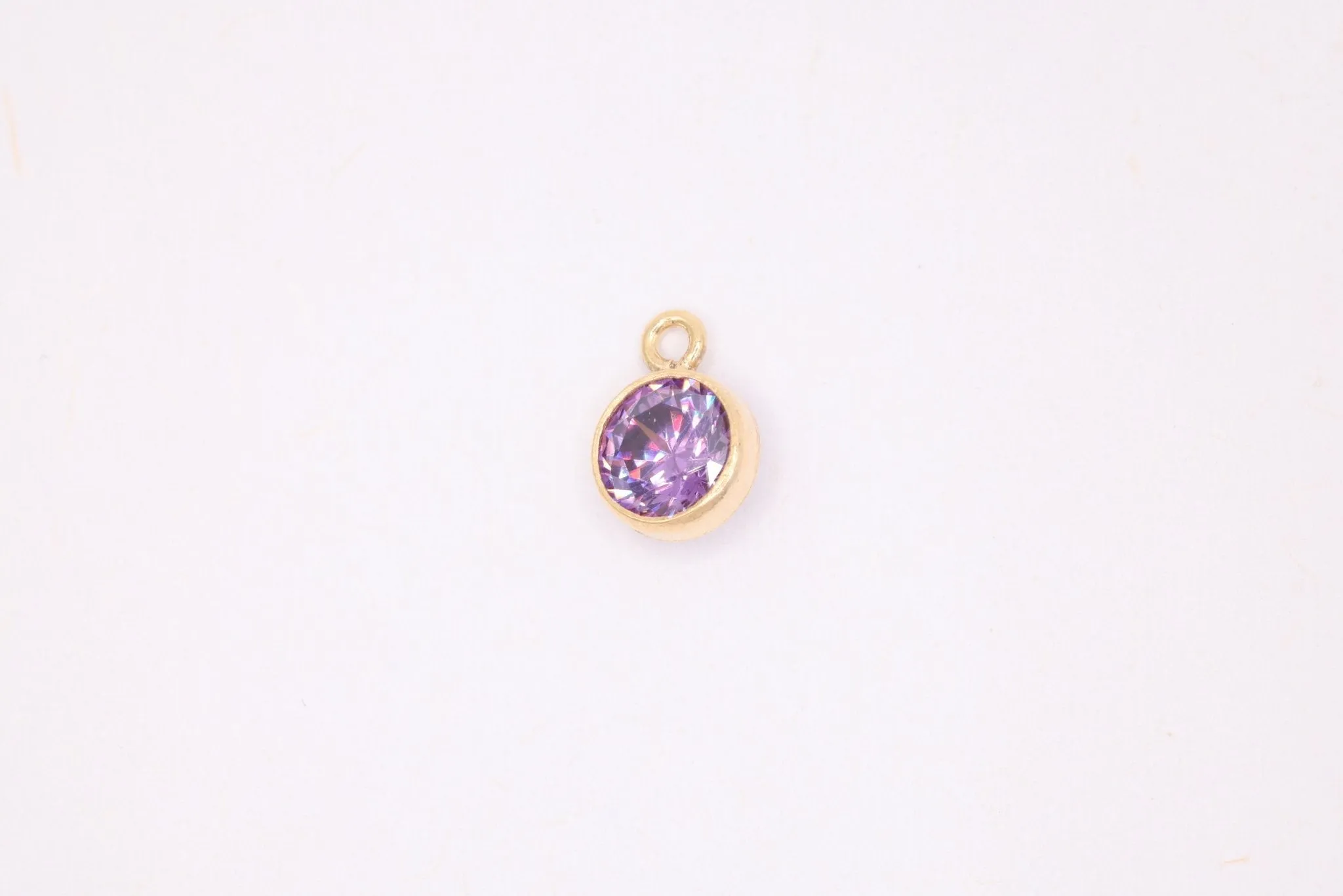 Amethyst CZ Gold-Filled Wholesale Drop Charm, February Birthstone, Horizontal Bail