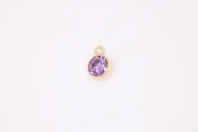 Amethyst CZ Gold-Filled Wholesale Drop Charm, February Birthstone, Horizontal Bail