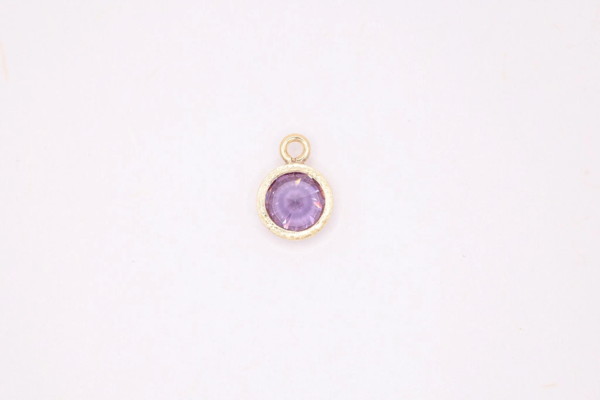 Amethyst CZ Gold-Filled Wholesale Drop Charm, February Birthstone, Horizontal Bail