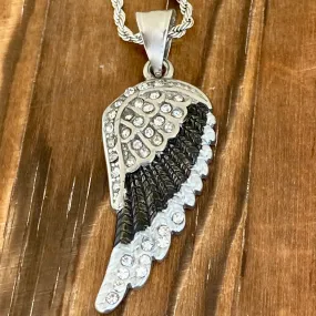 Angel Wings - Pendant - Rope Necklace - Black & White Bling - SK2250