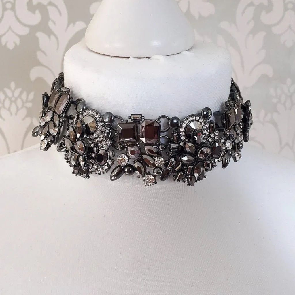 ANOIR Graphite Grey Rhinestone Choker