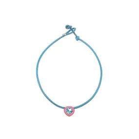 Bea Bongiasca - Heart Choker Necklace with Blue Topaz and Pink Enamel, Yellow Gold and Silver