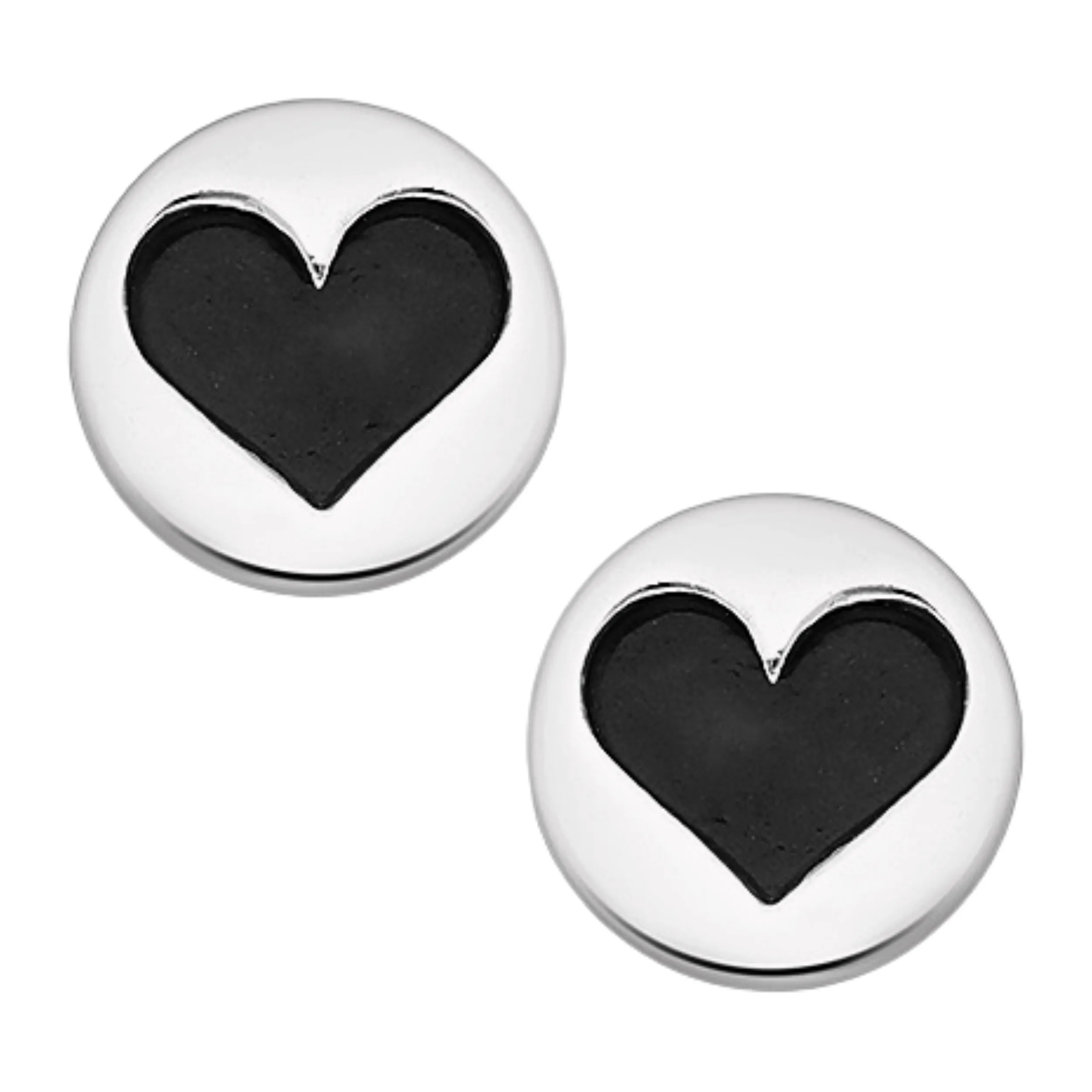 Big Black & Silver Heart Post Earrings