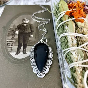 Black Onyx Crystal Teardrop Necklace in Sterling Silver  -Designed by FOXLARK Collection / Witchy Necklace Goth Jewelry