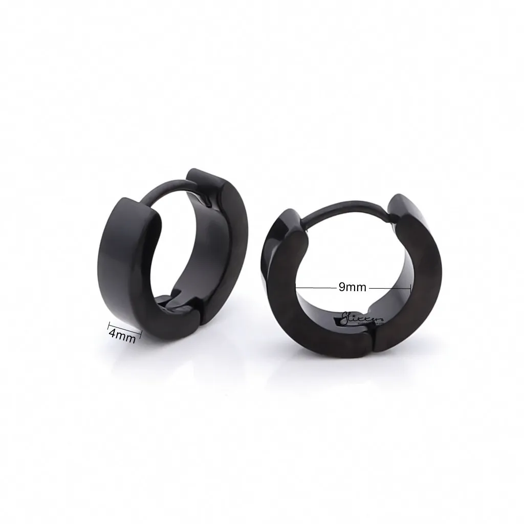 Black Titanium IP Stainless Steel Huggie Hoop Earrings - Medium