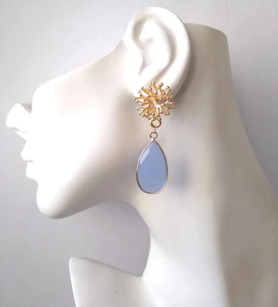 Branch Coral Stud with Blue Chalcedony Earrings