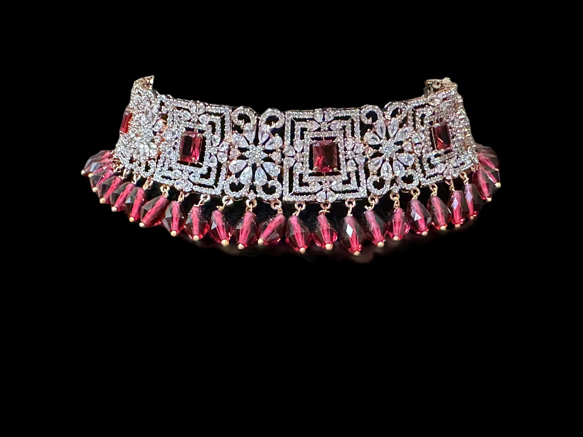 C264 Prischa cz choker in ruby pink  ( READY TO SHIP )