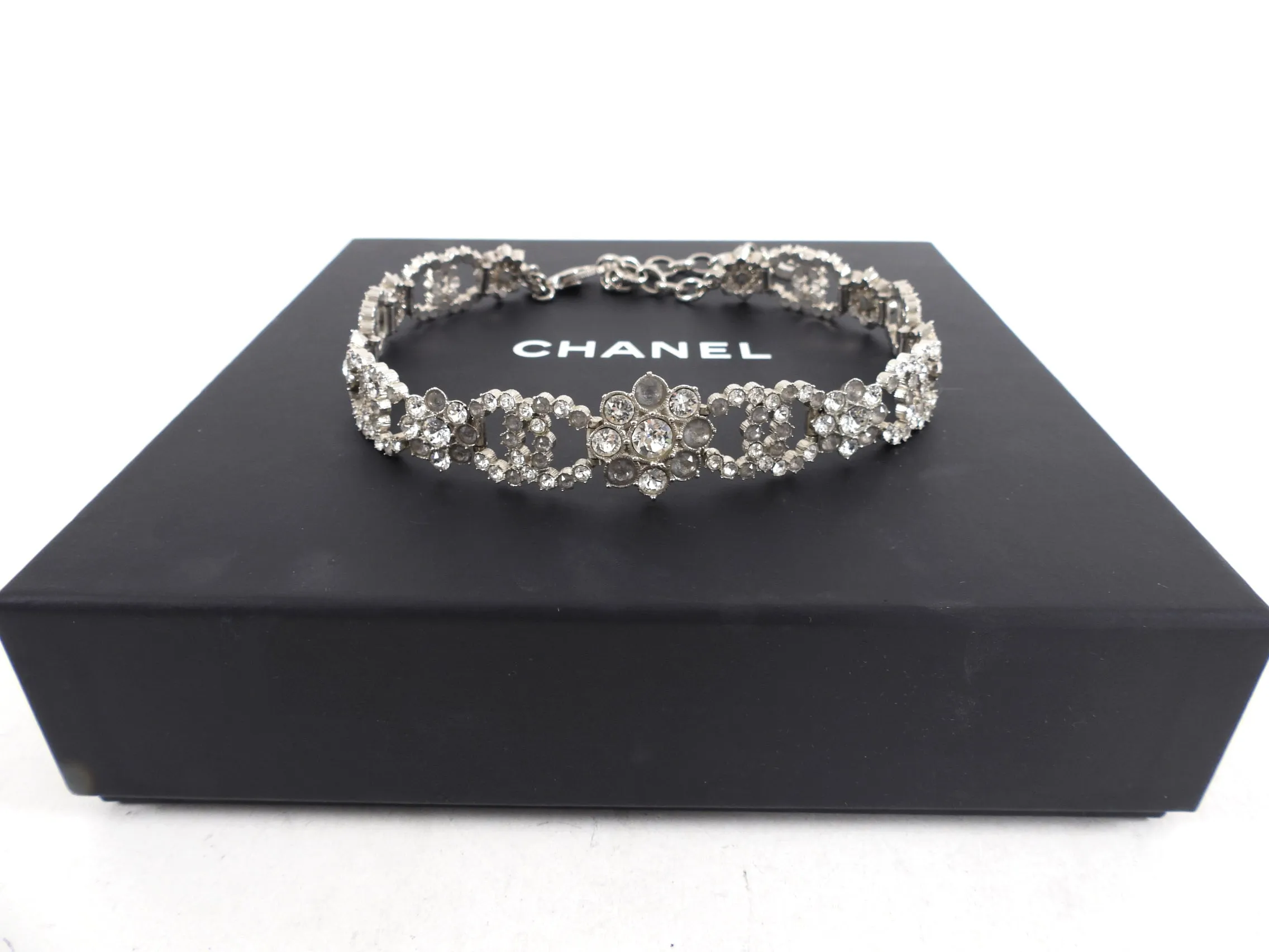 Chanel 15A Salzburg Silvertone Strass CC Choker Necklace