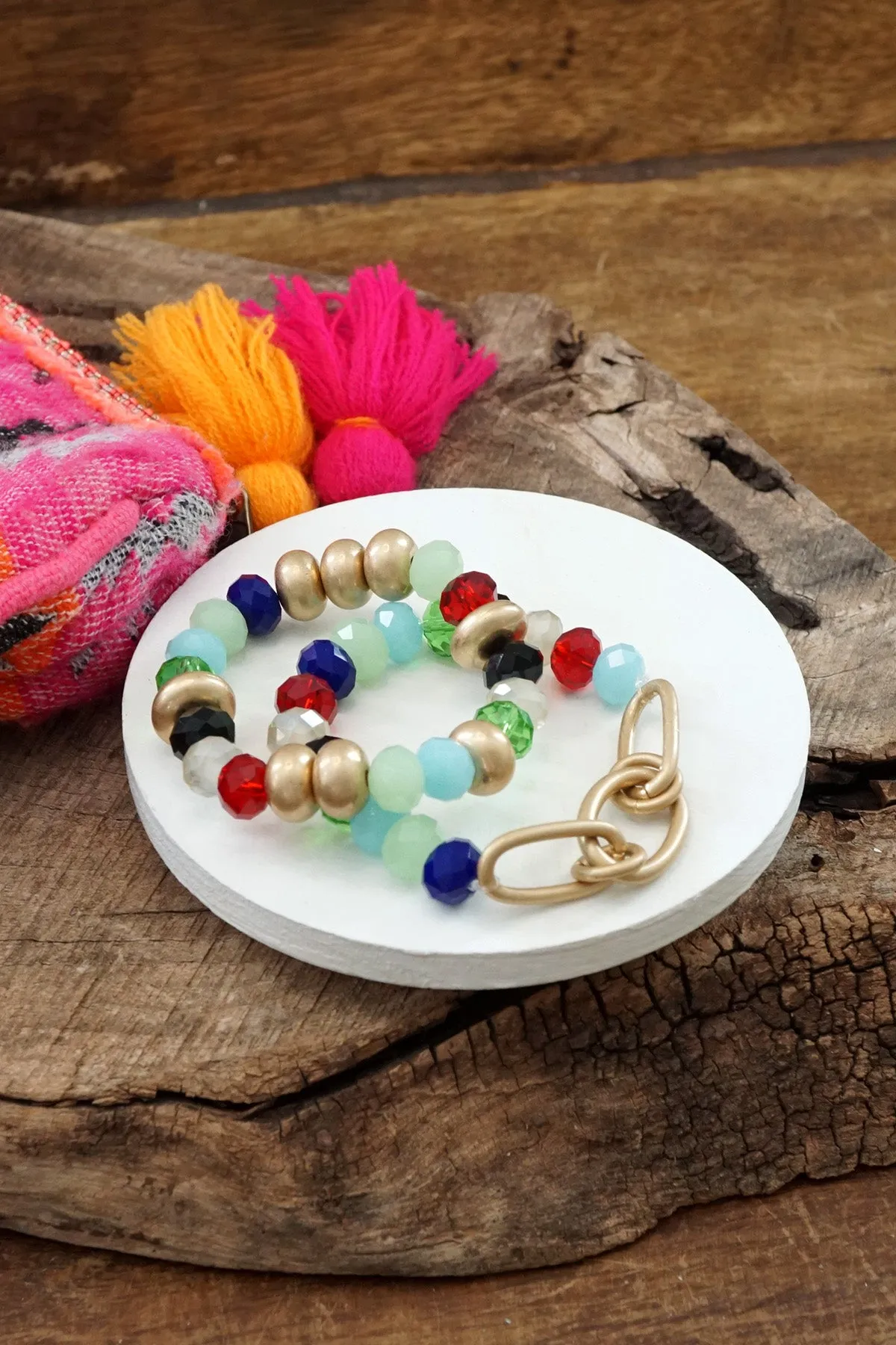 Chunky Beaded Bracelets set in Multi Color with a chain