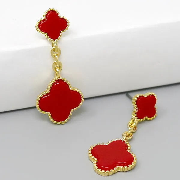 Clover Charm Chain Drop Earrings