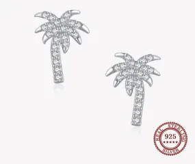 Coconut Tree Clear Zircon Stud Earrings - 925 Sterling Silver