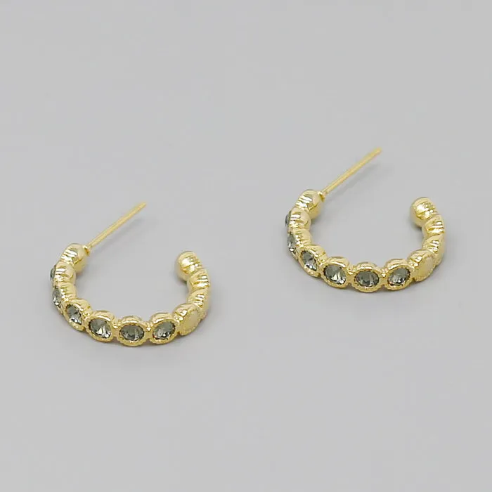 Crystal Stone Pave Mini Hoop Earrings