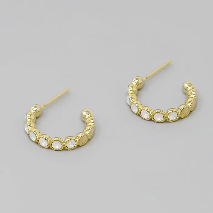 Crystal Stone Pave Mini Hoop Earrings