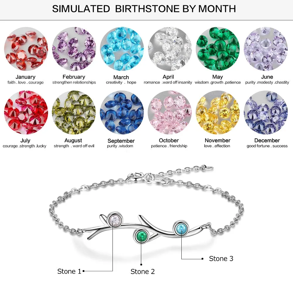 Customized 3 Birthstones Bracelets for Women Branch Bracelets & Bangles Personalized Gift Wedding Jewelry