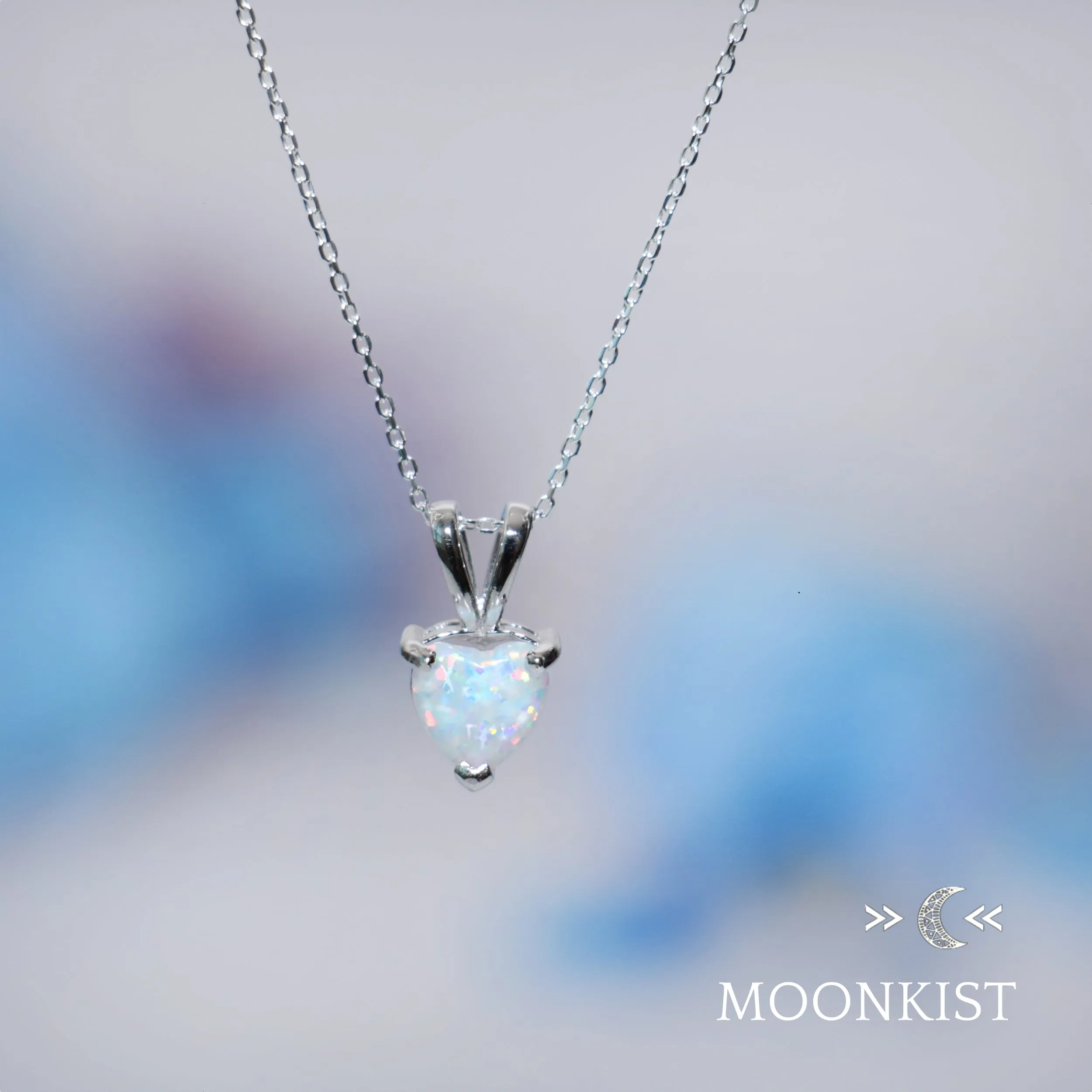 Dainty White Fire Opal Heart Necklace | Moonkist Designs