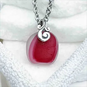 Dark Raspberry Pink English Multi Sea Glass Pendant | #5150