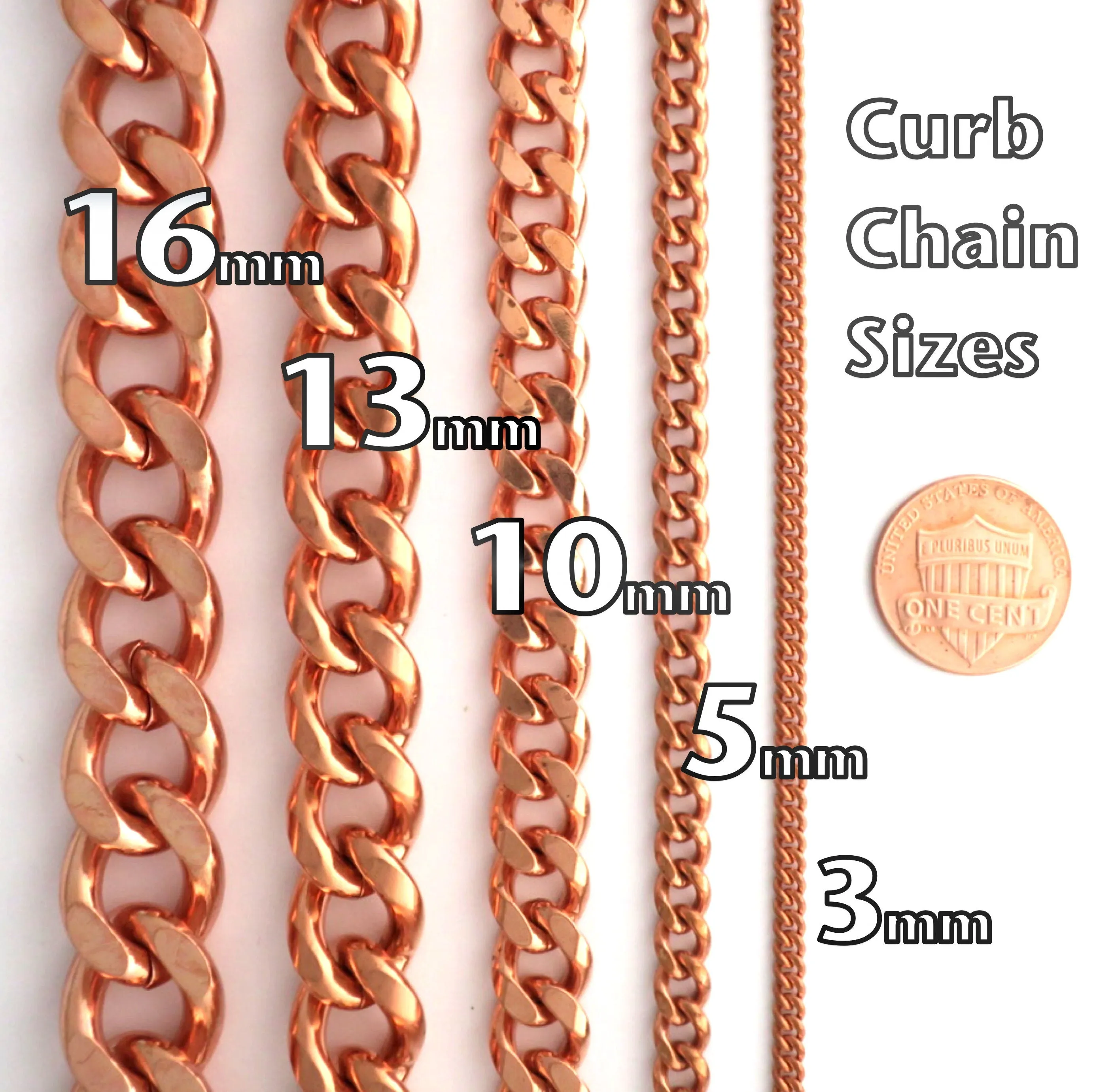 DIY Copper Jewelry Chain Making Kit / 36” Bulk 13mm Solid Copper Curb Chain / 5 Sets Sisterhook Clasps