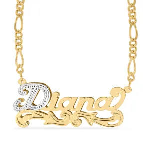 Double Plated Nameplate Necklace Diana with Figaro chain