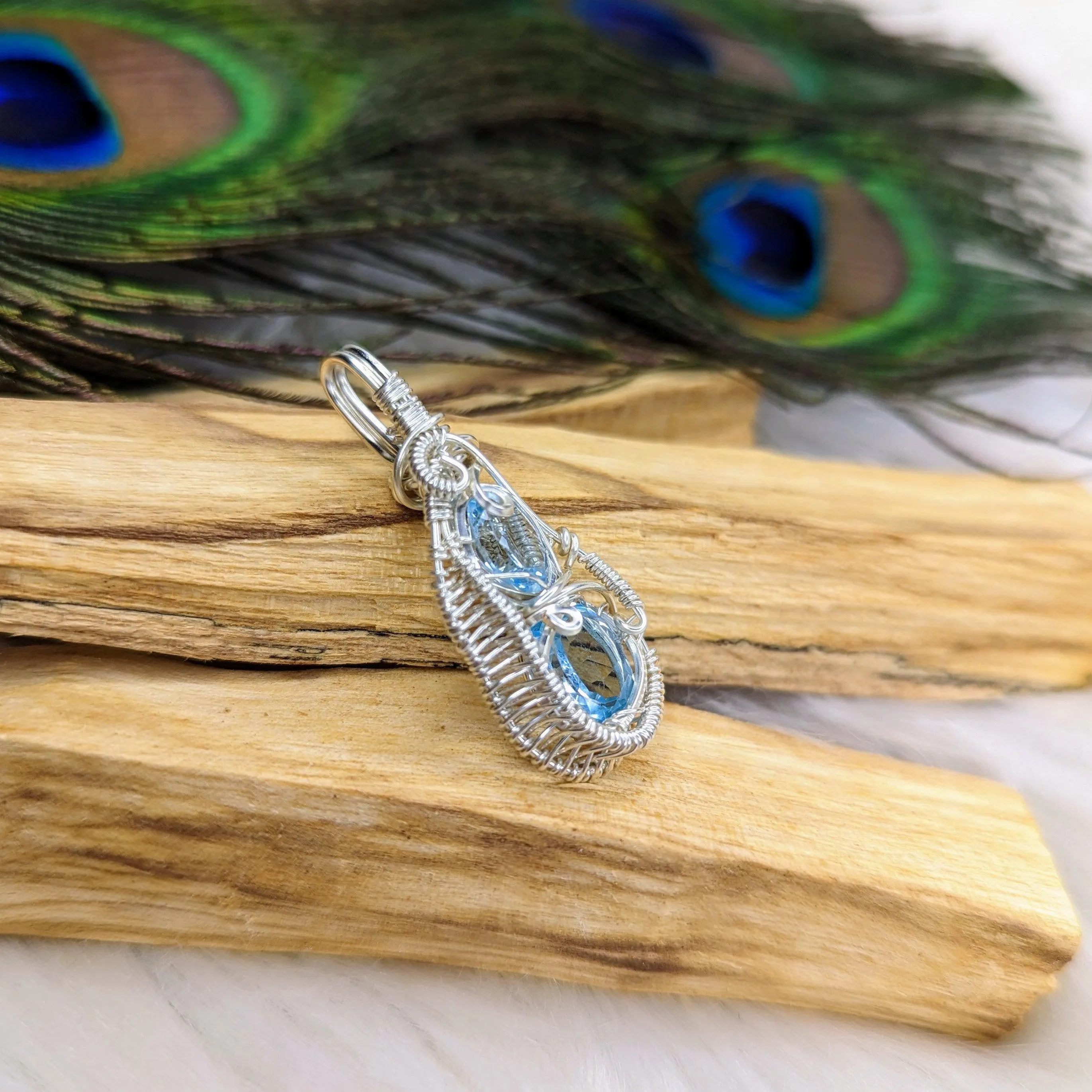 Double Topaz Wire Wrapped Pendant~ Flawless and Sparkling