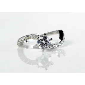 Elegant Curved Small Zircon Ring (925 Sterling Silver)