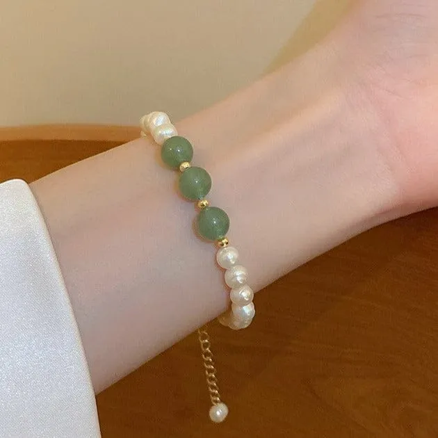 Elegant Green Agate Stone Freshwater Baroque Pear Bracelet