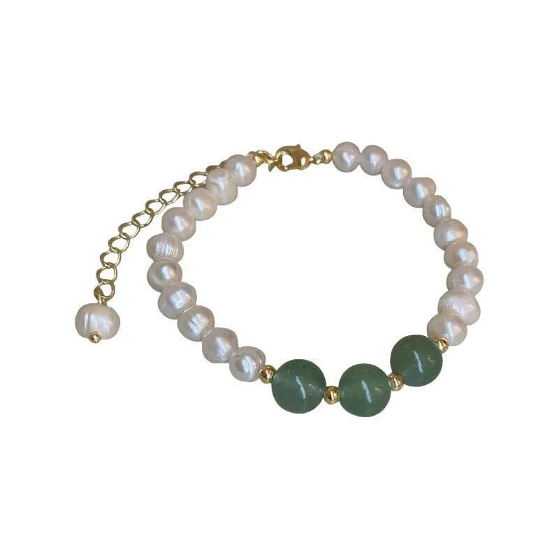 Elegant Green Agate Stone Freshwater Baroque Pear Bracelet