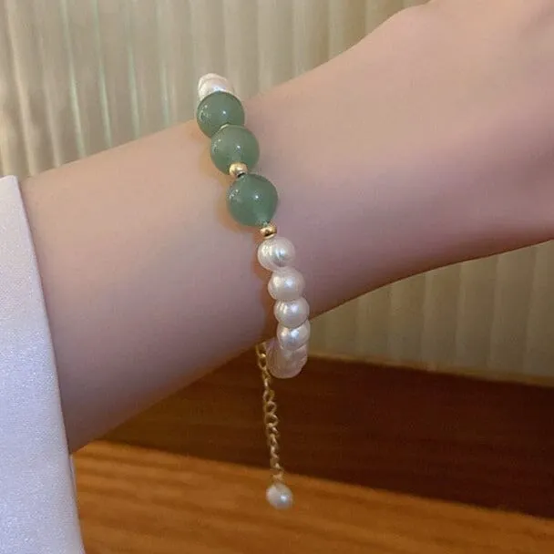 Elegant Green Agate Stone Freshwater Baroque Pear Bracelet